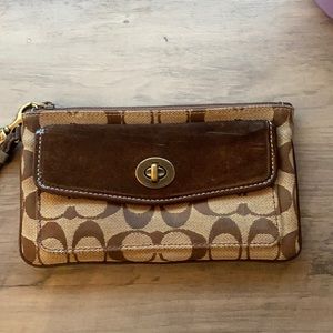 Tan & brown Coach wristlet